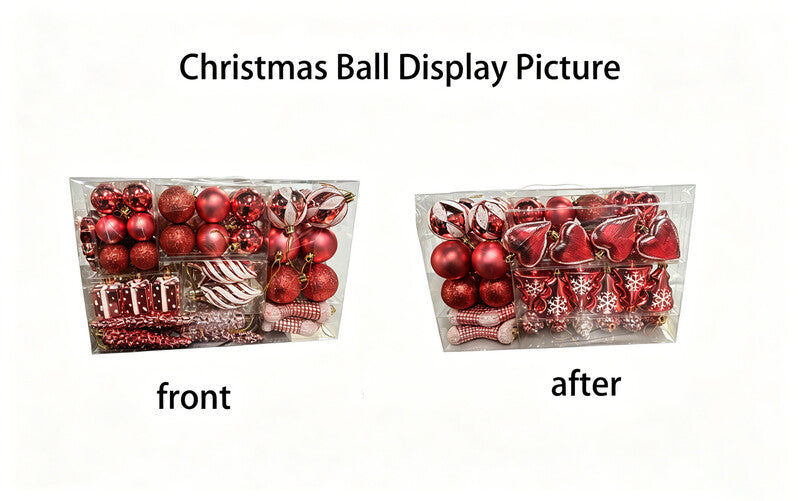 JU7CER 72 piece Christmas decoration ball set, including Christmas tree, love Christmas ball, socks, Christmas ball, suitable for Christmas tree decoration, holiday decoration, red MegaBDM