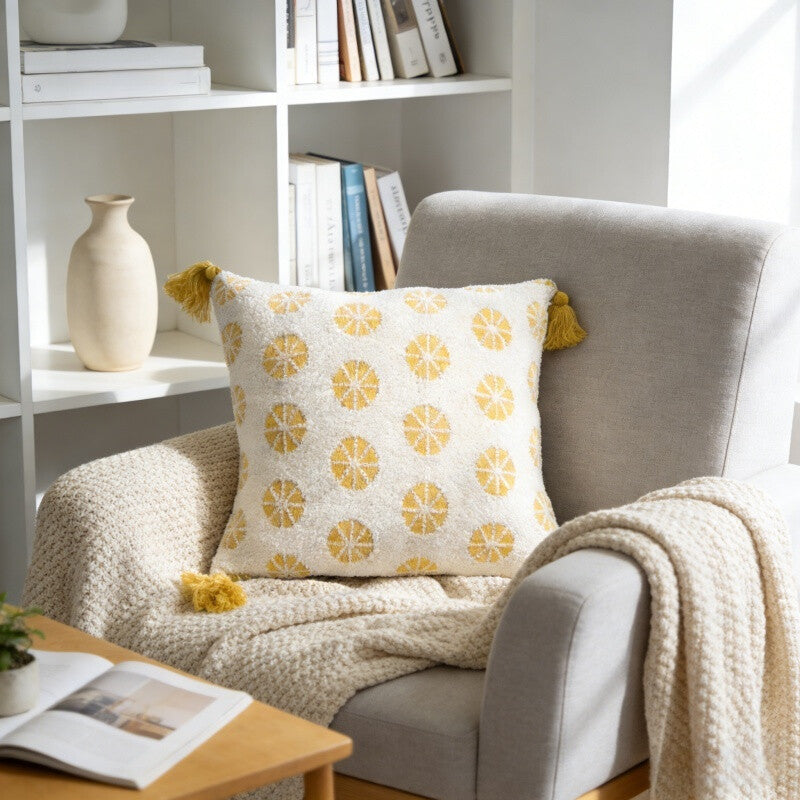 MEROPE, Sherpa Acrylic Knit Cushion Cover, 50x50cm, Yellow, 1 Pack MegaBDM