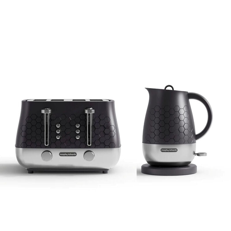 Morphy Richards Cassini Jug Kettle and 4-Slice Toaster Bundle, 1.7L, Moonless Night, Wide Slots, Textured Black - 103020, 243020 MegaBDM