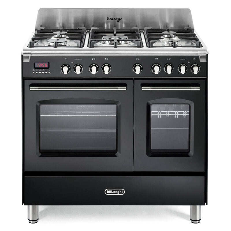 DeLonghi DVTR906-DF/BL 90cm Dual Fuel Range Cooker, Black, A Rated MegaBDM