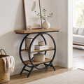 LANTINE Console Table, 100 cm, Thick Top Industrial Coffee Table, Side Tables with Geometric Metal Frame, for Living Room, Entrance, Rustic Brown MegaBDM