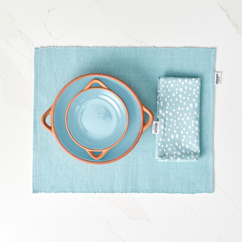 Dexam Placemat & Napkin Set Sintra Spotted 100% Cotton Duck Egg MegaBDM