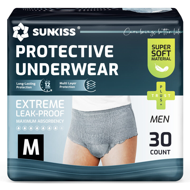 SUNKISS Incontinence Underwear for Men,Daytime Disposable Adult Pull Ups,Mens Protective Briefs with Maximum Absorbency, Medium, Grey, 30 Count MegaBDM