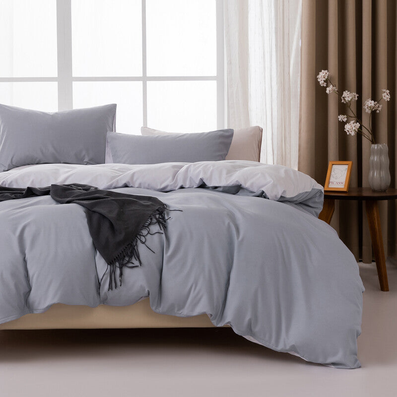 MENDALE Duvet Cover Set - Premium Bedding Set - 200*200 cm Duvet Cover with 65*65 cm Pillow Case - Soft Brushed Microfiber- Dark Grey & Light Grey MegaBDM