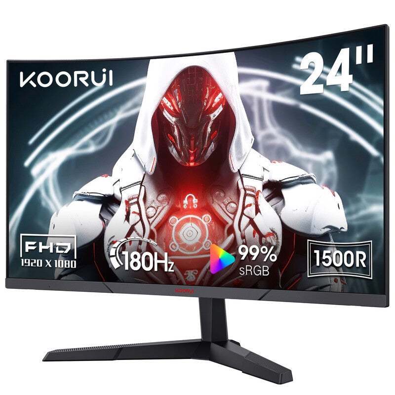 KOORUI 24-Inch Gaming Monitor, MG24A12FV2, 180Hz Curved, FHD 1080P VA 1ms 1500R with Adaptive Sync, HDMI x2, DisplayPort, VESA-Compatible, Tilt-Adjustable, Eye Care MegaBDM