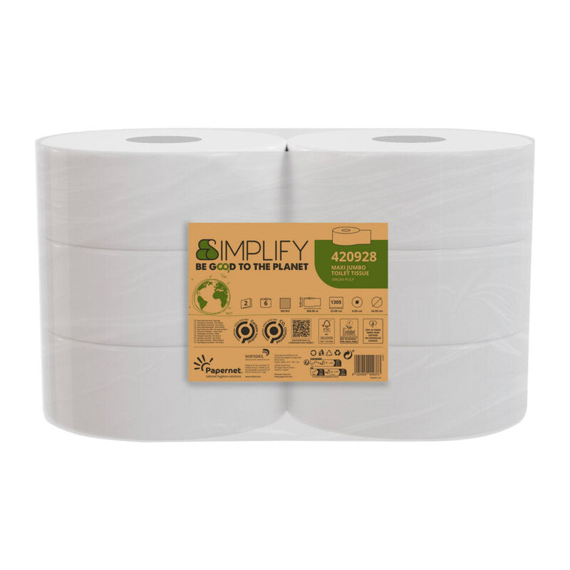 Papernet MAXI JUMBO Toilet Rolls 300m 60cm Core, 14.5GSM, 6 Rolls per Case - ZERO CARBON MegaBDM