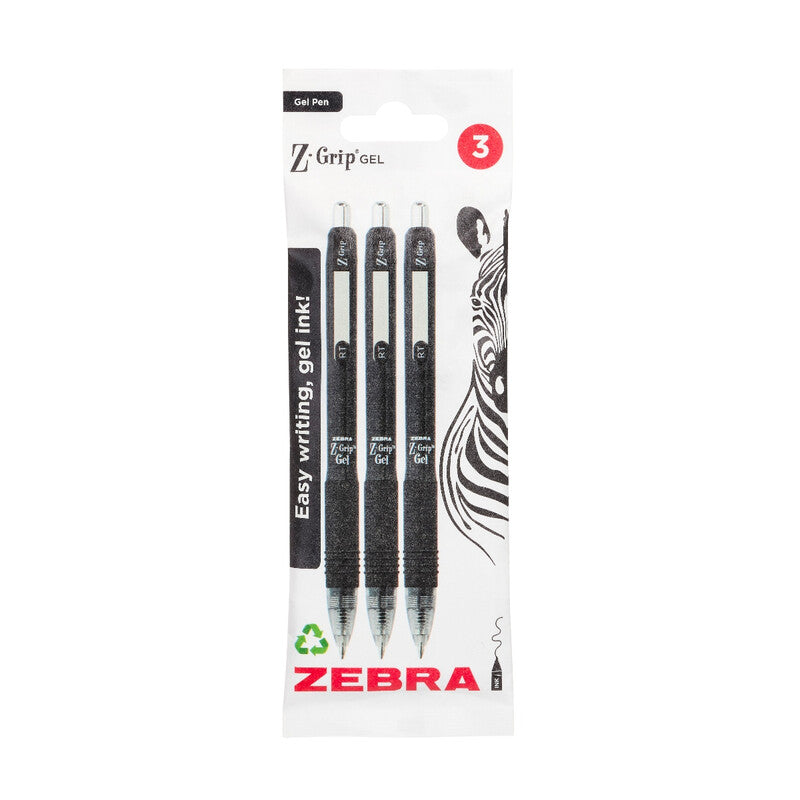 Zebra Z-Grip Gel Pen Pack of 3 - Black MegaBDM