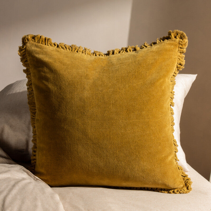 Yard Cushion Bertie Washed Cotton Velvet Square Saffron 45x45cm MegaBDM