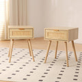 GRAVFORCE Bedside Table Set of 2 Modern Side End Table with Drawers Slim Bedside Tables for Bedroom Living Room Solid Wood Legs 1 Drawer MegaBDM
