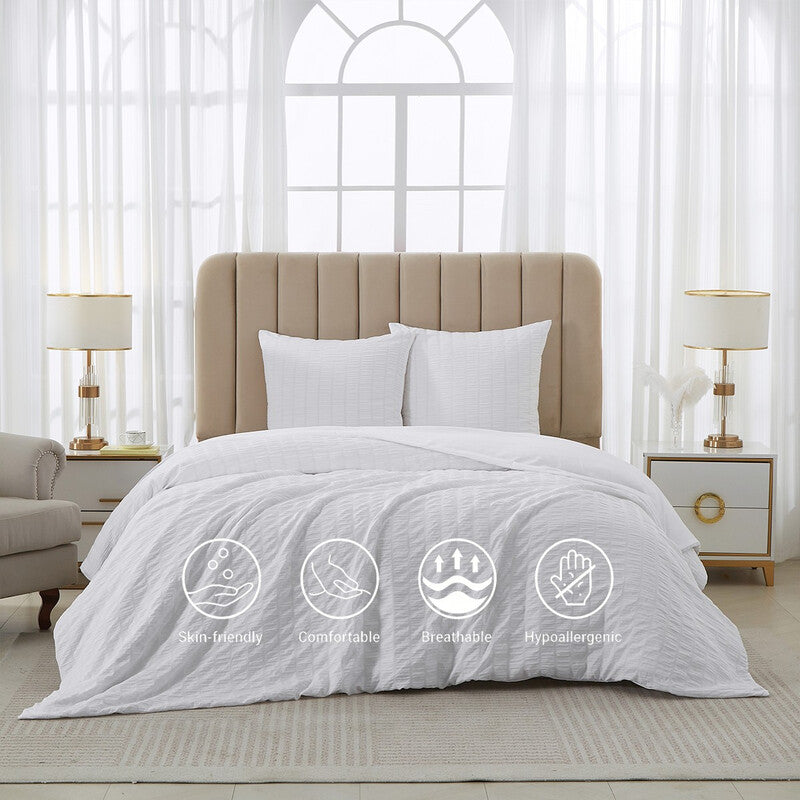 Meeallhome Seersucker Duvet Cover Set 220*200cm/50*75cm*2 White MegaBDM