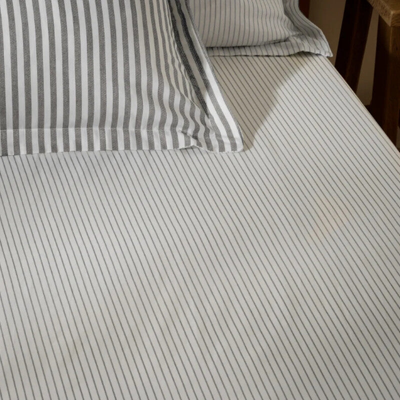 Yard Fitted Sheet Hebden Narrow Stripe 100% Cotton Grey Double MegaBDM