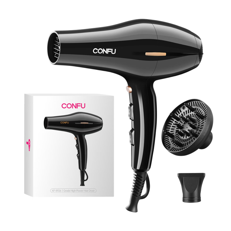 CONFU High-Speed Hair Dryer 8926 Black, 19,000 RPM, Long-Lasting, 2300W Power, Two Air Nozzles MegaBDM
