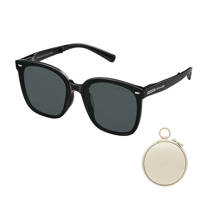 Beneunder FD421, Oversized Foldable Sunglasses, UV400 & Anti-Glare Lenses, Lightweight Blush Frame for Driving/Travel, Black MegaBDM