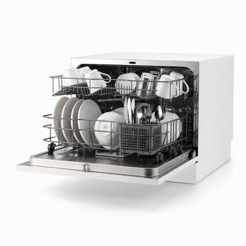 ochama Mini Tabletop Dishwasher, Freestanding, Counter‑Top Dishwasher, Holds 6 Standard Place Settings, 30‑Minute Quick Wash, 24‑Hour Delayed Start, 8 Major Functions MegaBDM