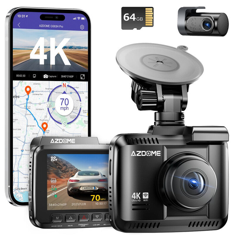 AZDOME GS63H Pro Dashcam Front Rear 4K GPS WiFi Dash Cam Car with Starvis MegaBDM