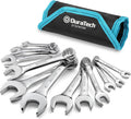 DURATECH 12-Piece Stubby Metric Spanner Set 8-19 mm, Stubby Combination Wrench Set with Open End, Chrome Vanadium Steel, 12-Point, with Carry Pouch MegaBDM