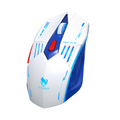 Rexsun Tri-Mode Gaming Mouse – 6D Buttons, 2.4G + Bluetooth + Wired, Adjustable DPI 800–3600, Type-C Charging, RGB Breathing Light, 300mAh Battery, White & Blue, X7 MegaBDM