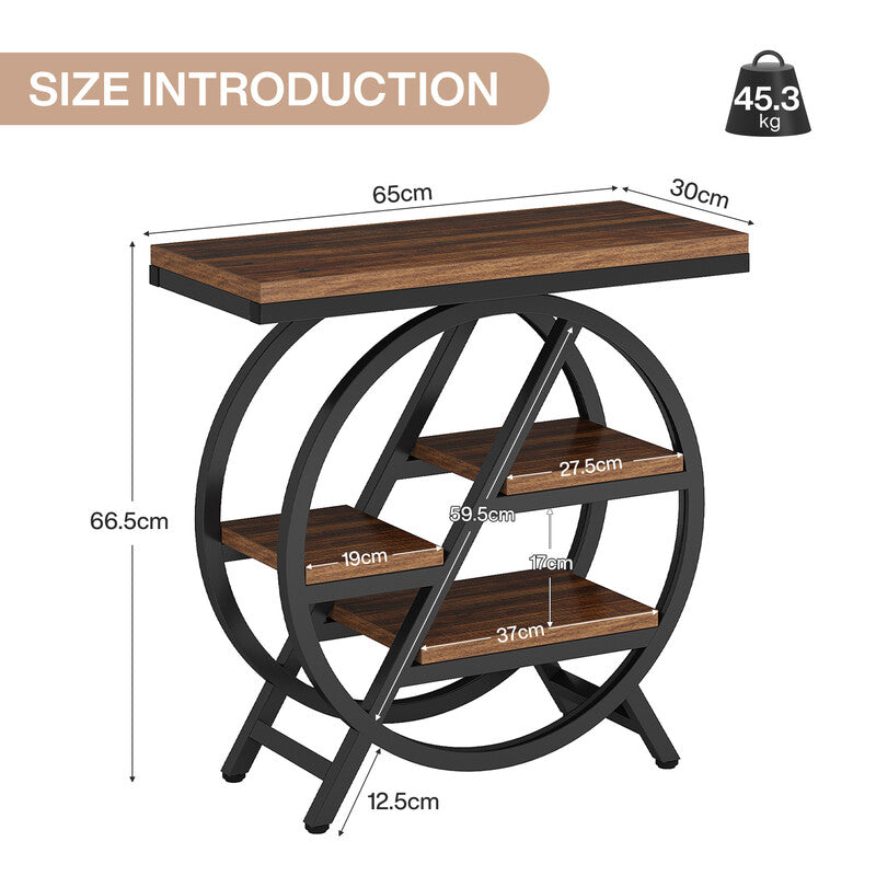 Tribesigns Coffee Side Tables, 3-Tier End Table for Living Room, Wood Sofa Side Table with Storage, Industrial Nightstand and Bedside Table with Geometric Metal Frame for Bedroom, Rustic Brown MegaBDM
