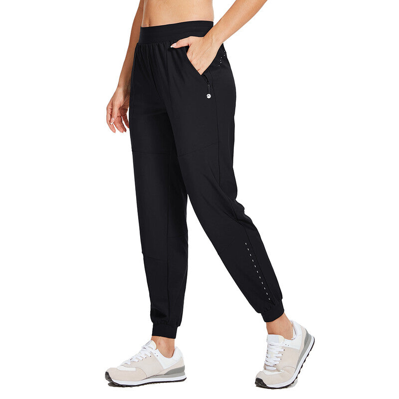 WILLIT Women's Athletic Joggers Pants Running Workout Quick Dry Pants Lightweight with Zipper Pockets Black XL MegaBDM