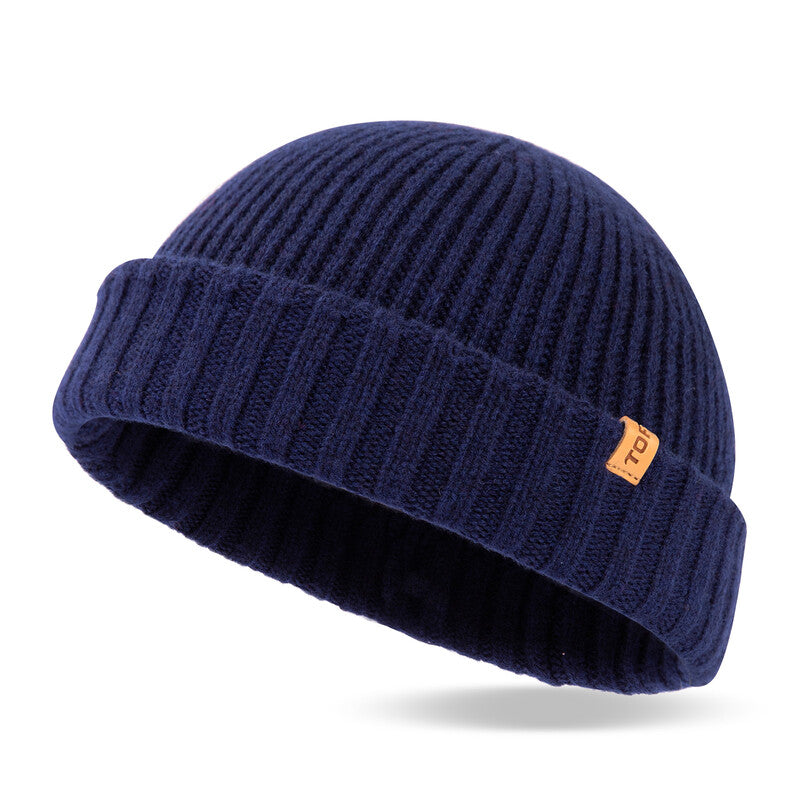 TOP-EX 100% Merino Wool Short Fisherman Beanie Hats for Men Women Warm Winter Hats M/L Navy MegaBDM
