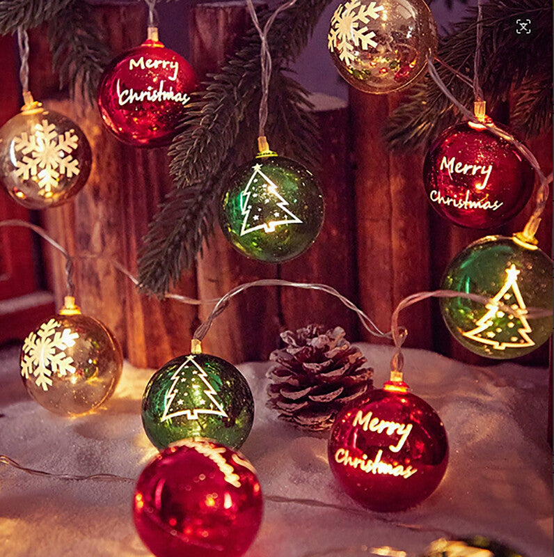 LED Christmas Decorative Light String, Red, green, and White Spherical Christmas Tree Snowflake Pattern, Suitable for Indoor and Outdoor Decoration, Mother's Day, Christmas, Wedding Decoration Lights MegaBDM