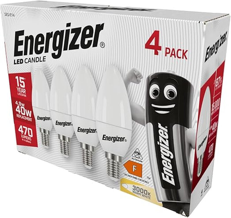 Energizer Light Bulbs LED Candle Frosted E14 Warm White 60W Non-Dimmable 4 Pack MegaBDM