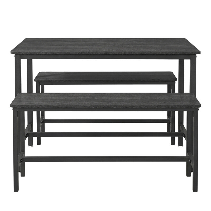 Ochama 3-Piece Kitchen Dining Set – 1 Table (110 x 70 x 75 cm) + 2 Benches (Each 30 x 97 x 50 cm), Steel Frame, Oak Black & Matte Black Finish – Modern Basic Design for Family Meals MegaBDM
