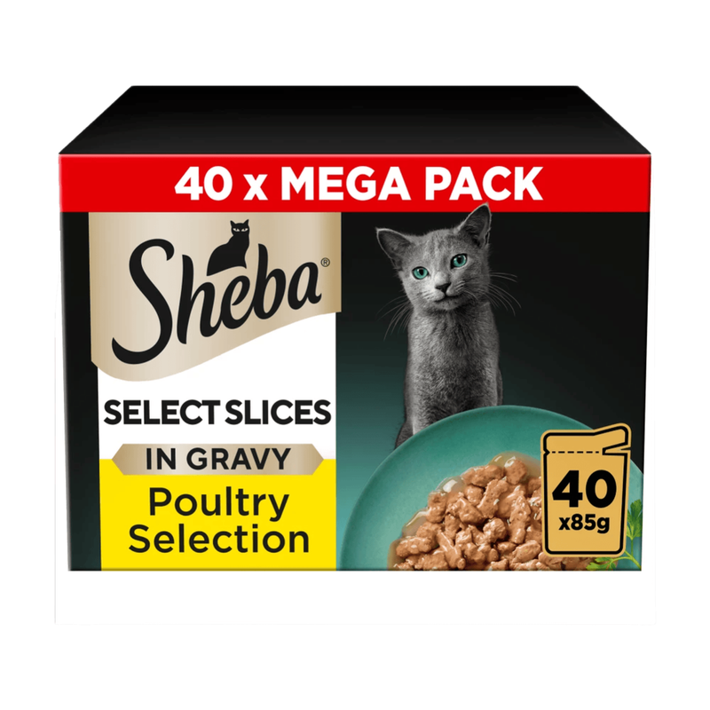 SHEBA Select Slices Adult Cat Food Pouch Poultry Selection in Gravy Mega-Pack 40 x 85g MegaBDM