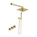 Homary Modern Square Rain Shower Head Wall Mounted Solid Brass Shower Mixer in Brushed Gold MegaBDM