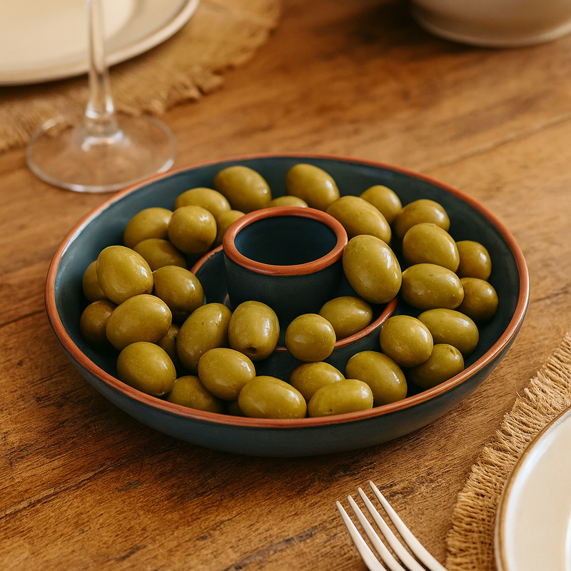 Sintra Glazed Terracotta Olive Dish Ink Blue MegaBDM