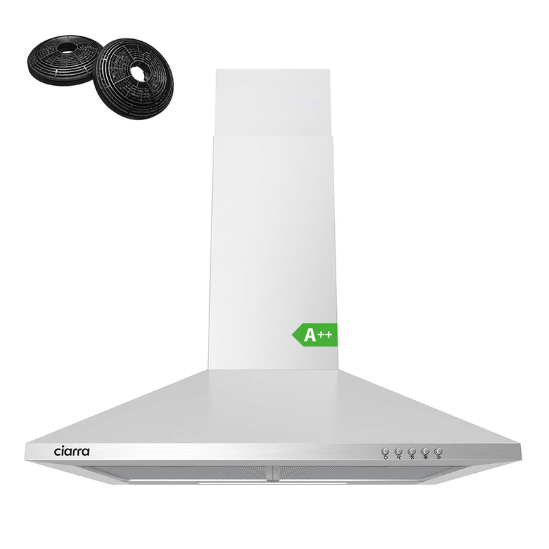 Ciarra 60cm Wall-Mounted Kitchen Extractor, Stainless Steel Cooker Hood — Convertible Venting, Push-Button Control MegaBDM