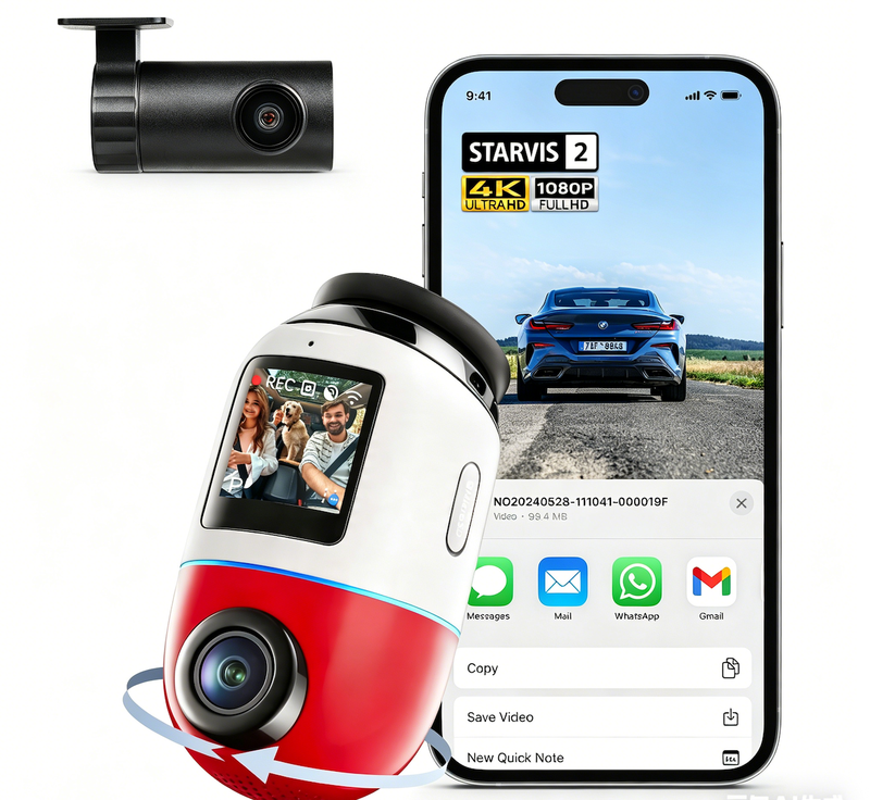70mai 4K Omni X800-2 Dash Cam Front and Rear 4K+1080P, 360° Full View Car Camera with Sony STARVIS 2, 4K 60FPS, HDR Night Vision, AI Motion Detection, Built-in GPS, 4G LTE, 5G WiFi 6, ADAS, APP Control MegaBDM