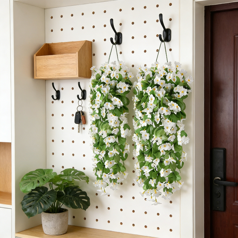 2PCS 30.7in/78cm Artificial Fake Hanging Flowers Plants for Outdoor Spring Summer Decoration, Faux Silk Violet Look Real Trailing Vines for Outside Home Planter Porch Patio (White) MegaBDM