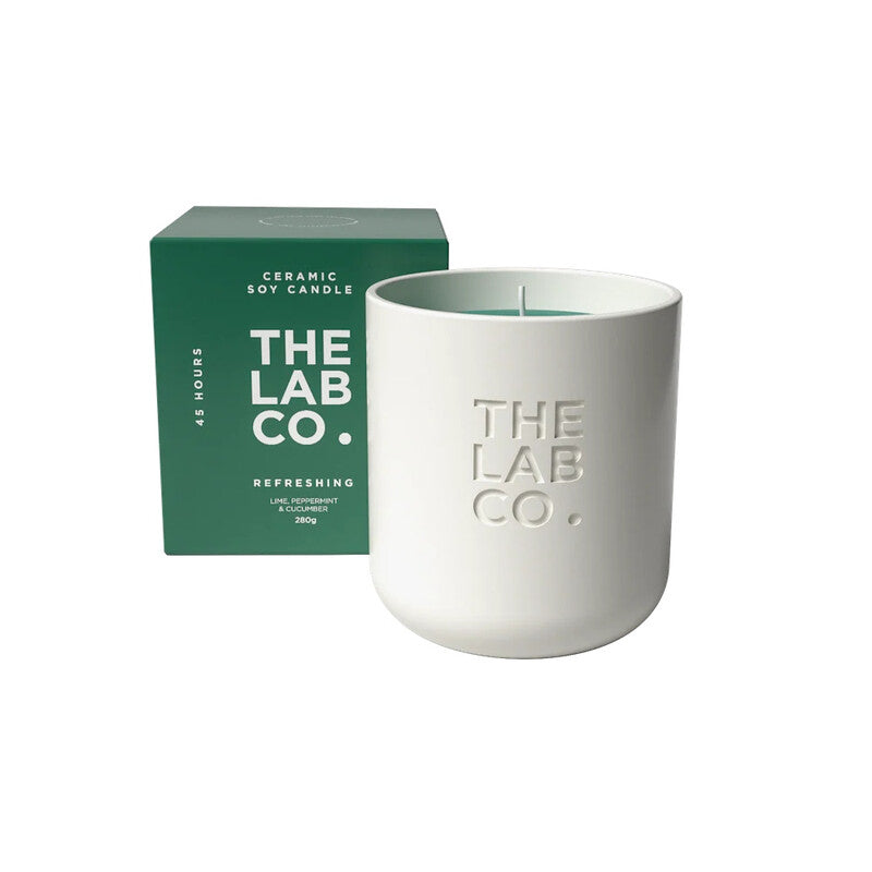 The Lab Co. Luxury Scented Candle | Ceramic Jar | 45hrs Burn Time | Refreshing Fragrance with Lime, Peppermint and Cucumber | 100% Vegan Soy Wax | 280g Wax Weight MegaBDM