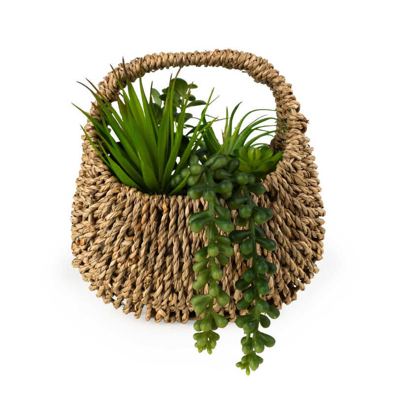 Candlelight Artificial Succulents in Woven Basket 20cm MegaBDM