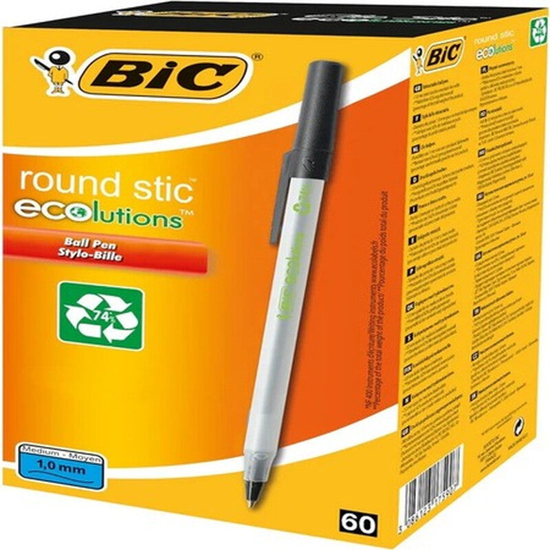Bic Ecolutions Medium Ballpoint Pen Black, Pack of 60 MegaBDM