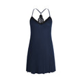 IZURIA Collar Narrow Lace and Wide Lace Back V-Neck Navy Susponder Dress L MegaBDM