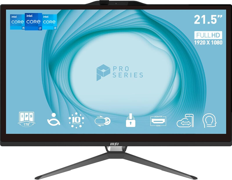 MSI Pro AP222T 13M All-in-One PC, 21.5-Inch Touchscreen, Intel Pentium Gold G7400, 4GB RAM, 128GB SSD, Windows 11 Pro MegaBDM