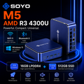 SOYO M5 Mini PC AMD Ryzen 4300U W-11 Pro (4C/4T, up to 3.7 GHz) 16GB LPDDR4/512GB SSD, Desktop PC 4K 60Hz Triple Display (HDMI 2.0+Type-C+DP 1.4)/Wi-Fi 5/BT 4.2/LAN for Office Education Multimedia MegaBDM