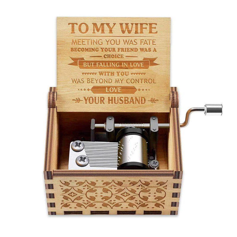 Alphynix 1pc "To My Wife" Music Box, Hand-Cranked Wooden Keepsake with Romantic Love Letter Engraving, Anniversary Gift from Husband MegaBDM