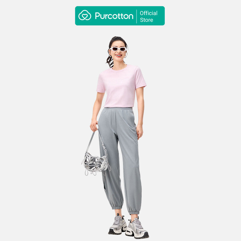 Purcotton Women's Antibacterial Crew Neck T-Shirt - Comfortable & Skin-Friendly - Versatile & Basic - Daily Commute - Water Pink - 165/88A MegaBDM