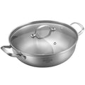 MAXCOOK 28cm Divided Hot Pot, Tri‑Ply 304 Stainless‑Steel Hotpot, Dual‑Handle with Glass Lid, Induction & Gas Hob Compatible, Yin‑Yang Hotpot for Family Party MCT2041 MegaBDM