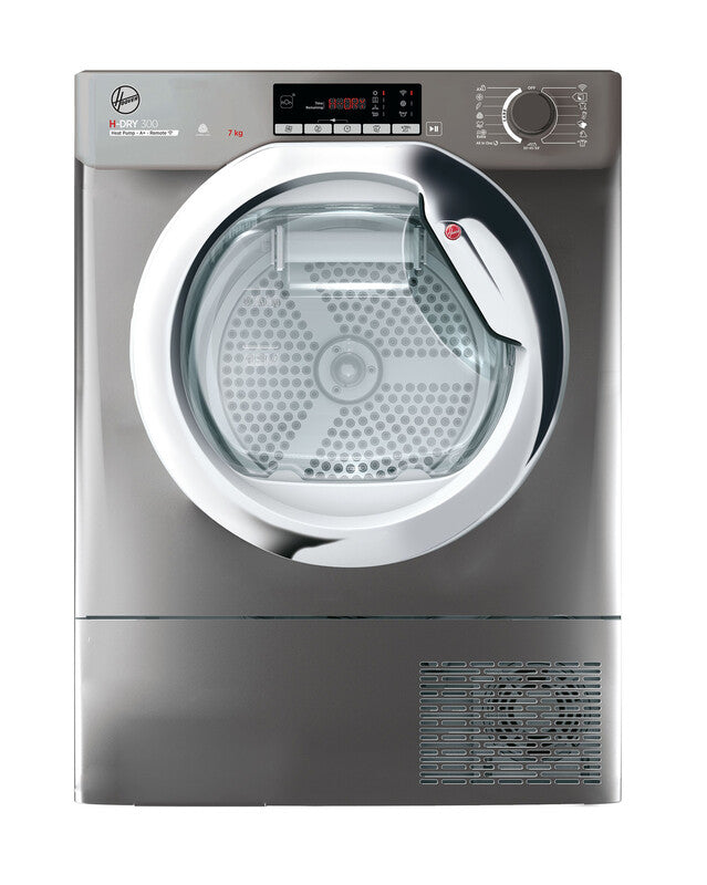 Hoover BATD H7A1TCER-80 7kg Integrated Heat Pump Tumble Dryer - Graphite & Chrome - A+ Rated MegaBDM