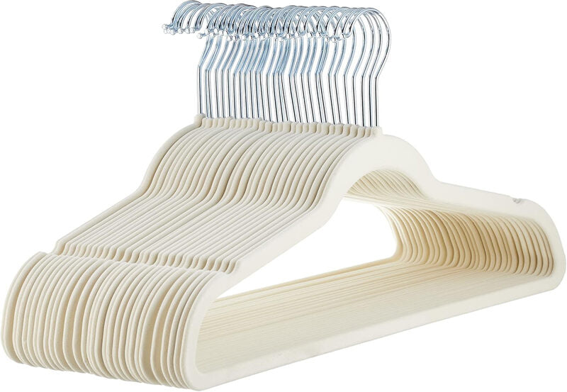 ANQI Velvet, Non-Slip Suit Clothes Hangers, Ivory/Beige- Pack of 30 MegaBDM
