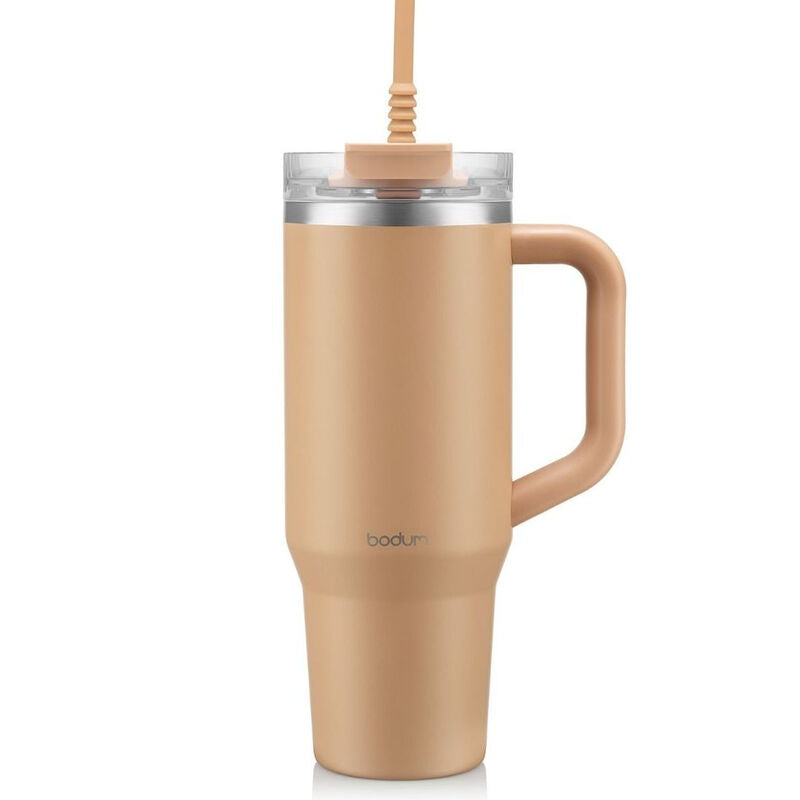 Bodum Travel Mug Tumbler 1.2L with Straw, Handle and Lid - Iced Vanilla Latte MegaBDM