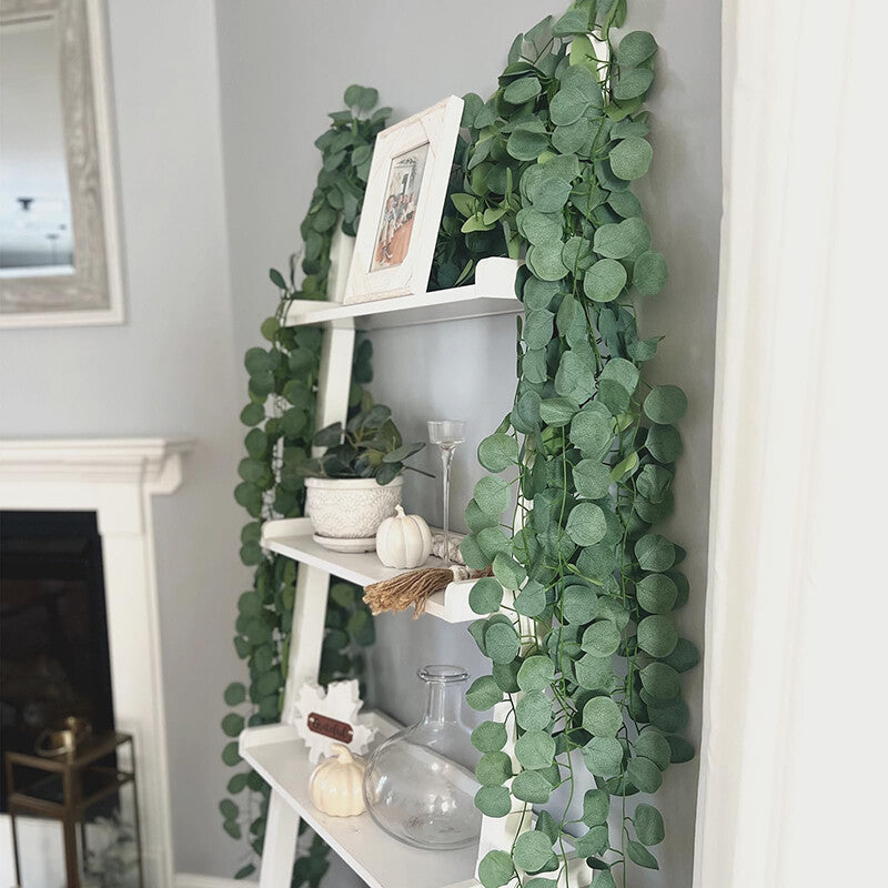 2Pcs 5.9ft/1.8m Artificial Greenery Garland Spring Faux Eucalyptus Leaves Table Vines for Wedding Backdrop Fireplace Arch Door Wall Room Decor MegaBDM
