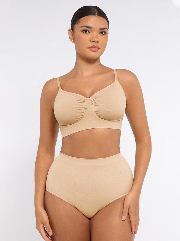 Feelingirl Best-Selling Everyday Seamless Comfortable Wireless Ruched bust Anti-Sag Bra Unlined Soft Bra for Women L Light Skin, Couple Gift Perfect Gift MegaBDM