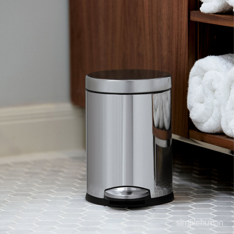 Simplehuman 4.5L Round Bathroom Pedal Bin, White Steel MegaBDM