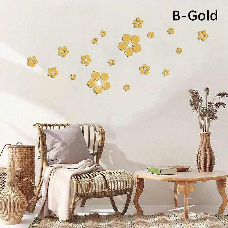 18pcs PVC Mirror Sticker Acrylic Mirror Floral Wall Sticker DIY Mirror Floral Wall Sticker MegaBDM