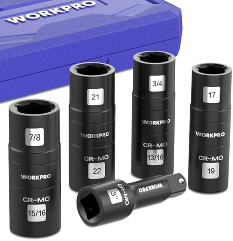 WORKPRO 4-Piece 1/2" Double-Head Impact Socket Set with 1 Extension Rod, Blue Plastic Box MegaBDM